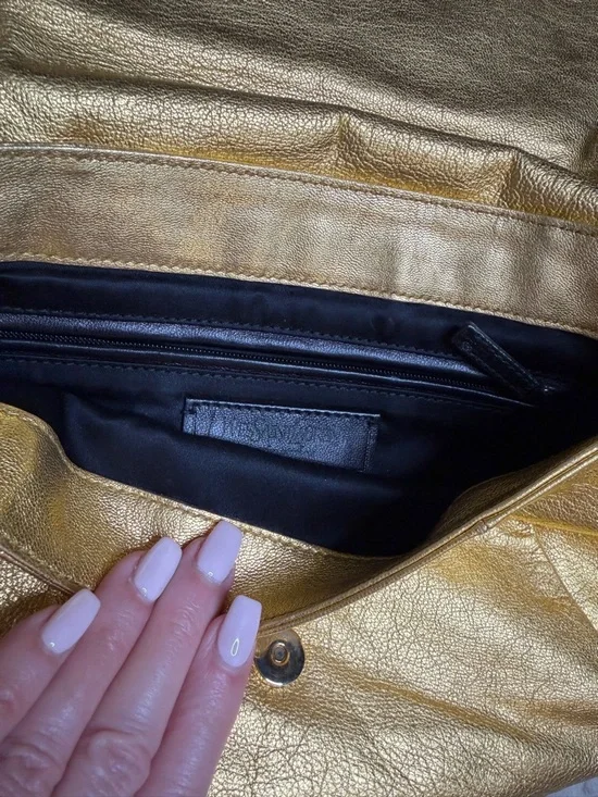 YSL Gold Floral Applique Shoulder Bag Y2K Vintage - Picture 10 of 11